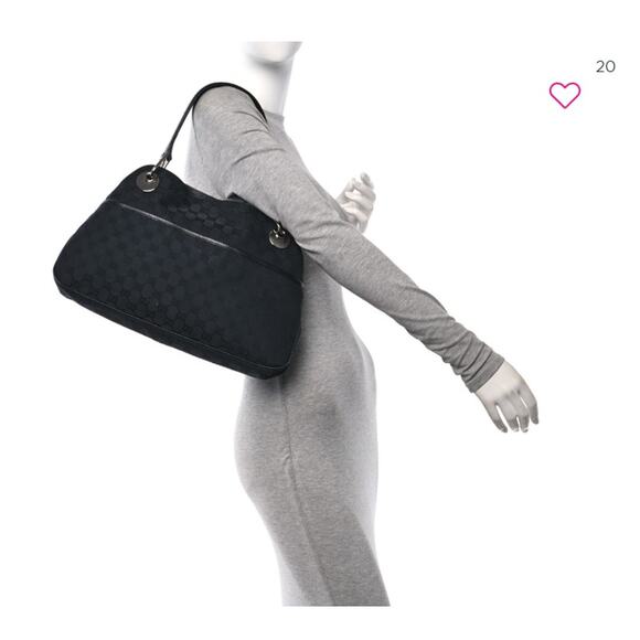 Gucci GG Monogram Eclipse Tote Bag Cloth Canvas Leather Trim Black Y2K Purse - Picture 5 of 16